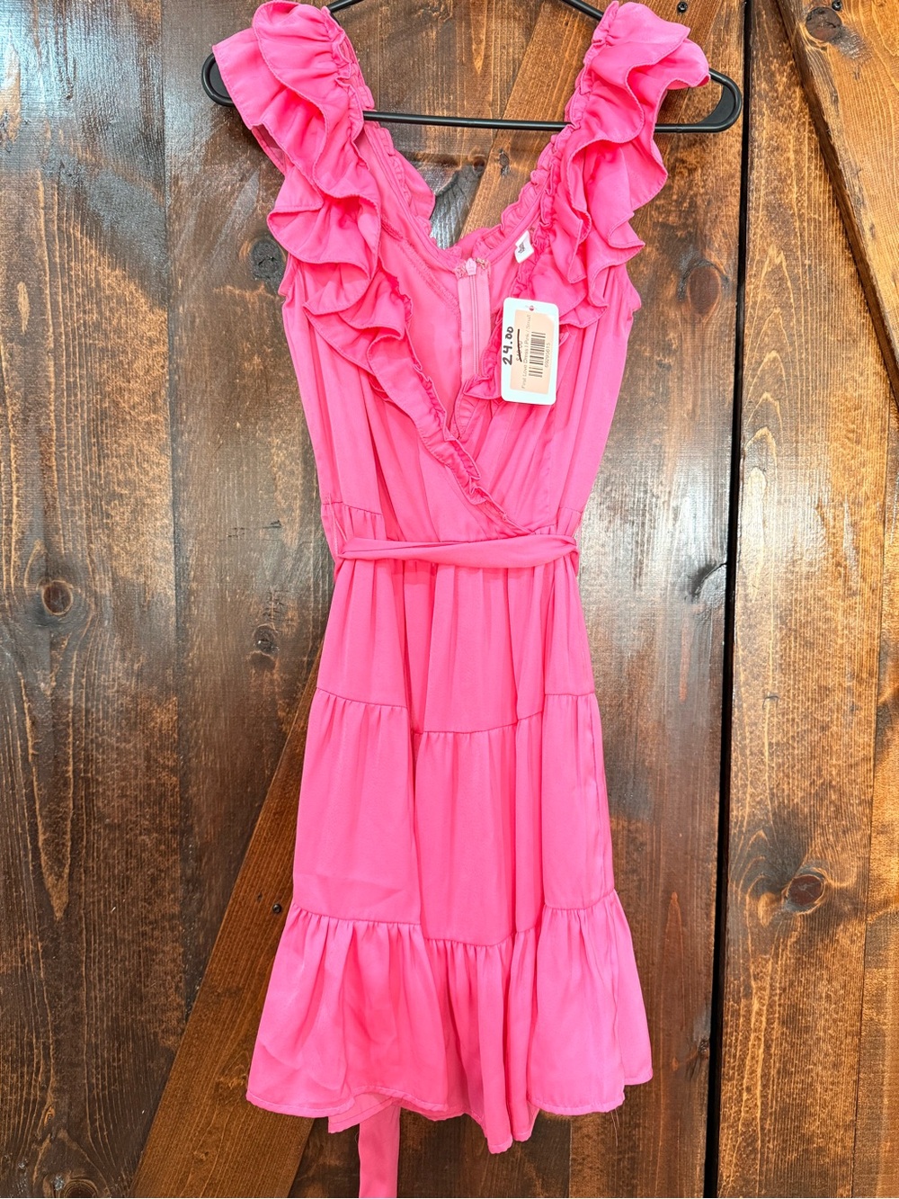 glam Vibrant Pink Ruffle Wrap Mini Dress